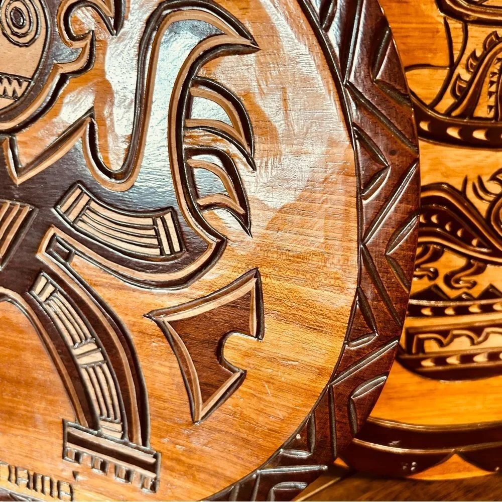 2 Wooden Handcarved Wall Hanging  FROM PANAMA HANDMADE